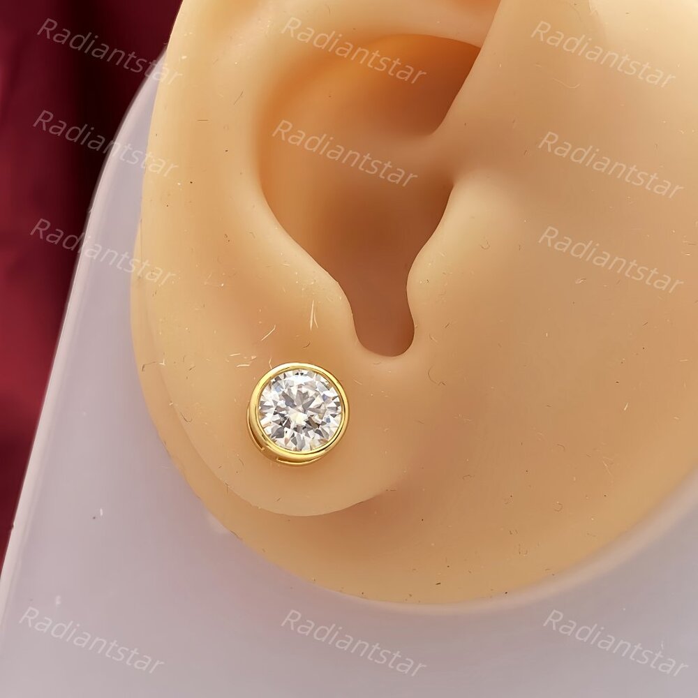 NEW Certified 2ct. t.w. Moissanite Gold Bezel Set Stud Earrings - Picture 5 of 6